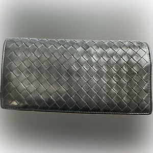Bottega Veneta Intrecciato Black Fold Long Wallet Authentic